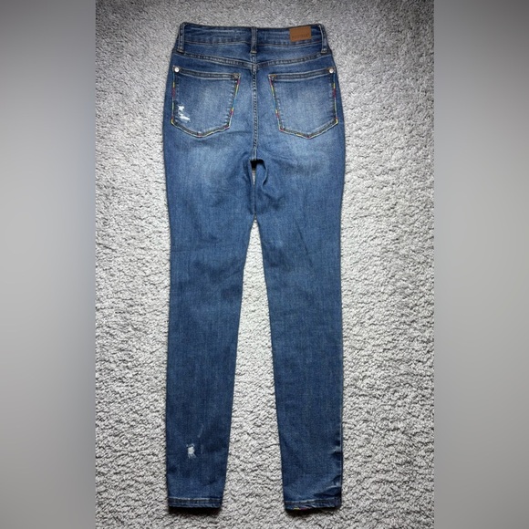 Judy Blue Jeans Womens 25 Skinny Dark Distressed High Rise Embroidered Casual - Picture 5 of 5